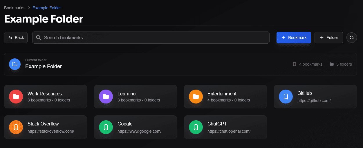 Bookmark Manager interface